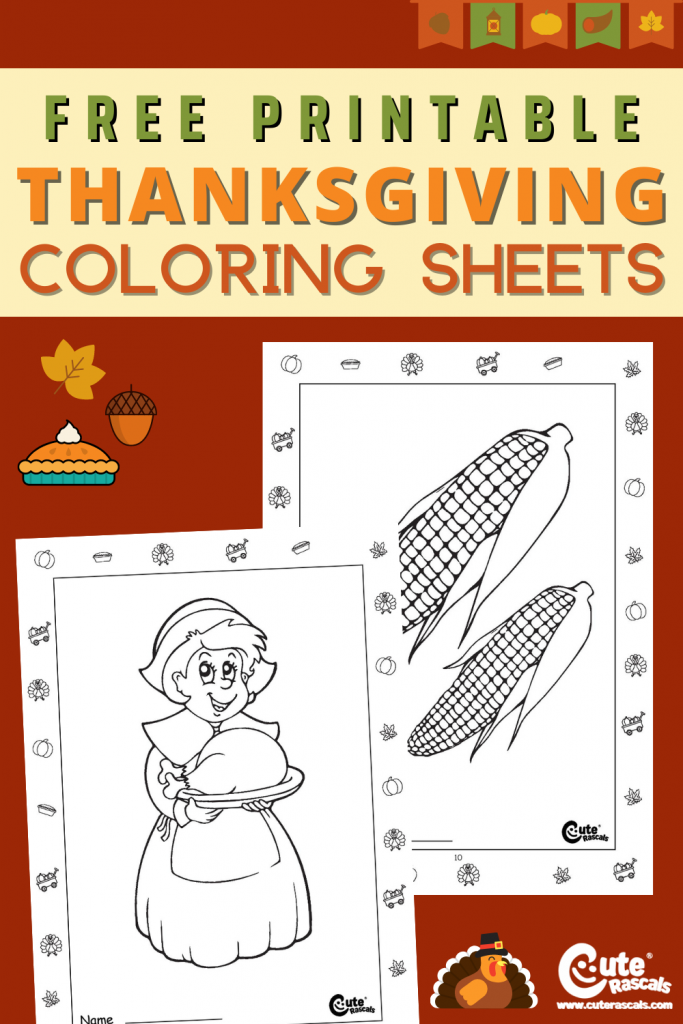 20 pages of free printable Thanksgiving coloring pages for kids.