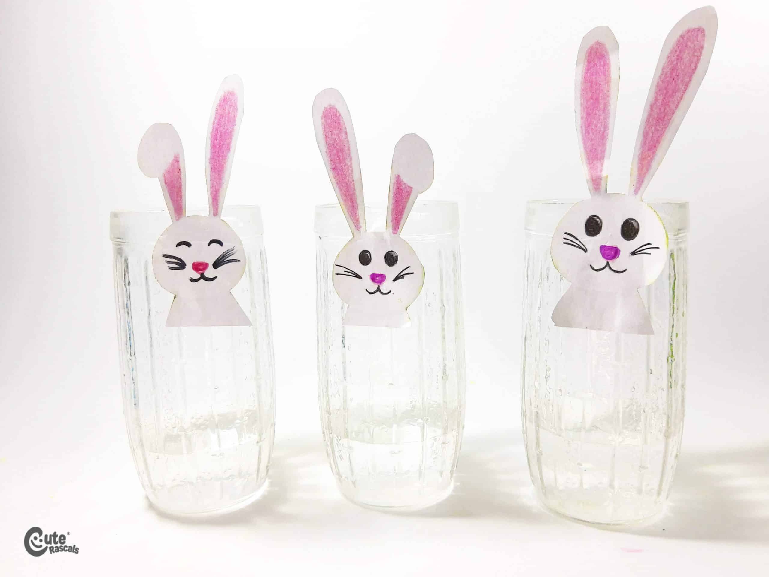Water transfer activity from a container to the glasses. Easter activity for kids