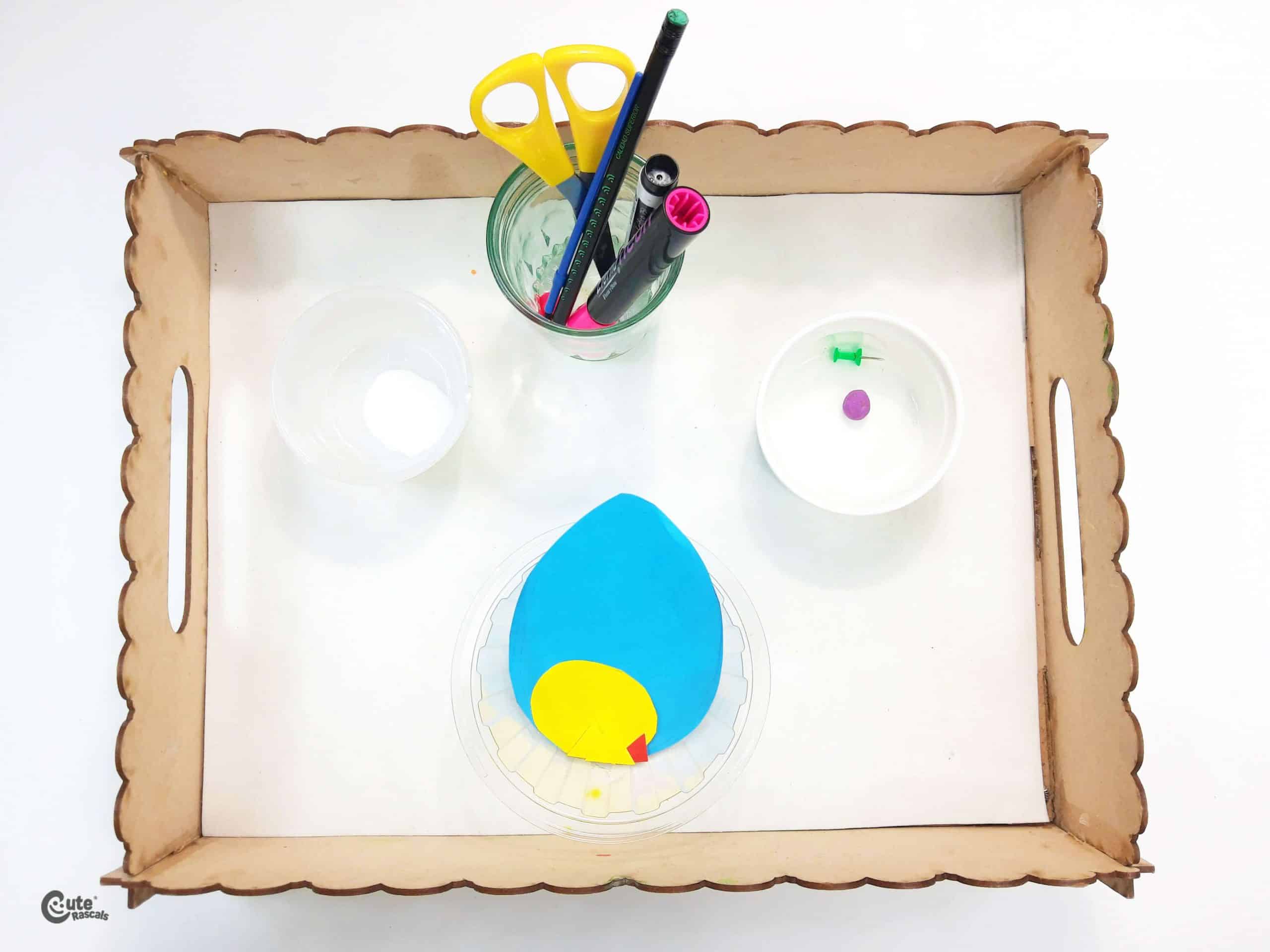 Materials for Chick Handcraft. Fun Easter crafts for preschoolers