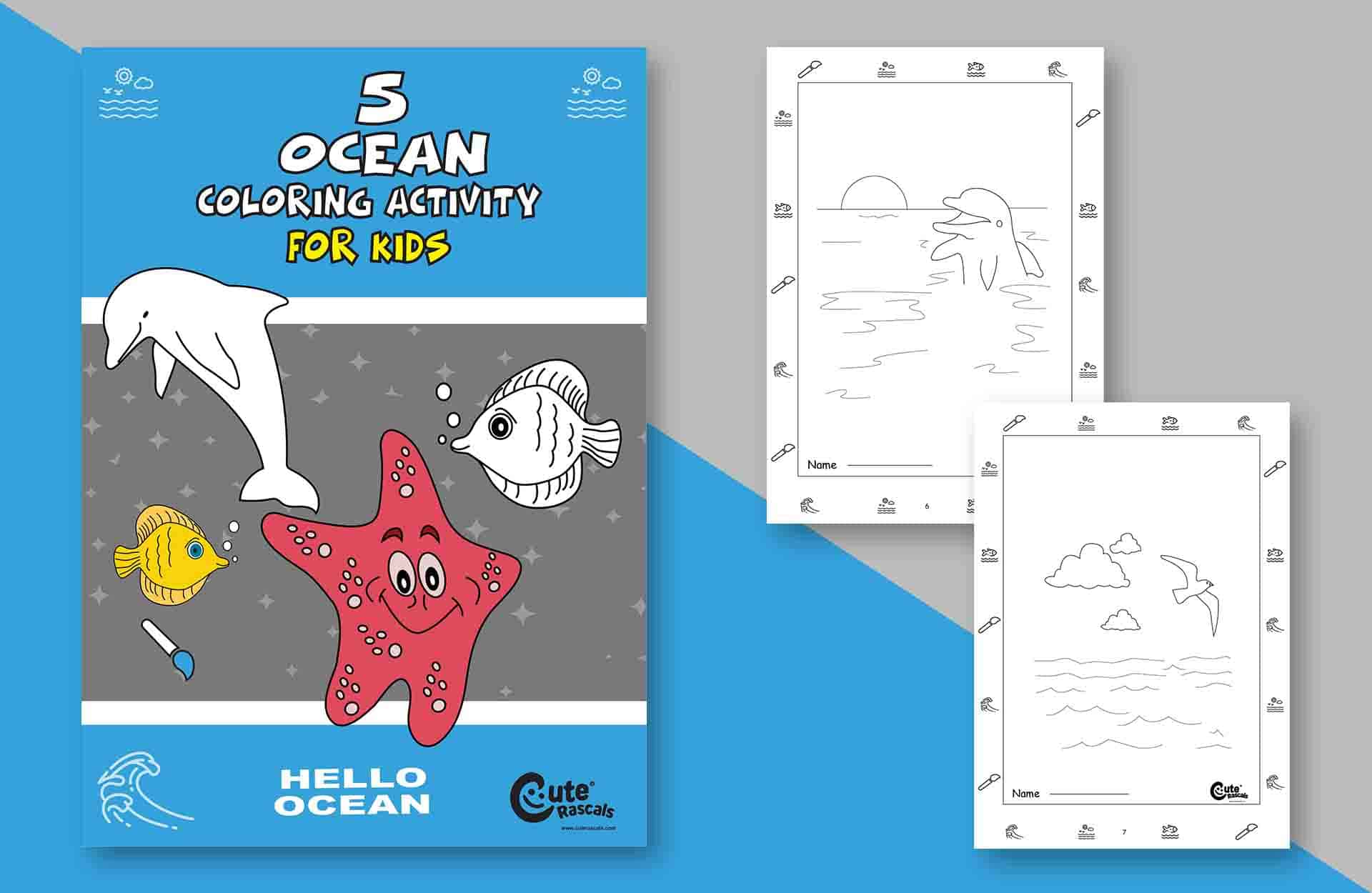 Simple Ocean Coloring Pages for Kids (5 Fun Pages)