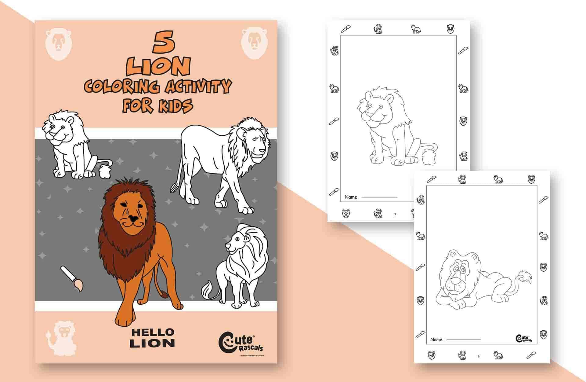 Easy 5 Lion Coloring Pages for Kids: Print and Color!