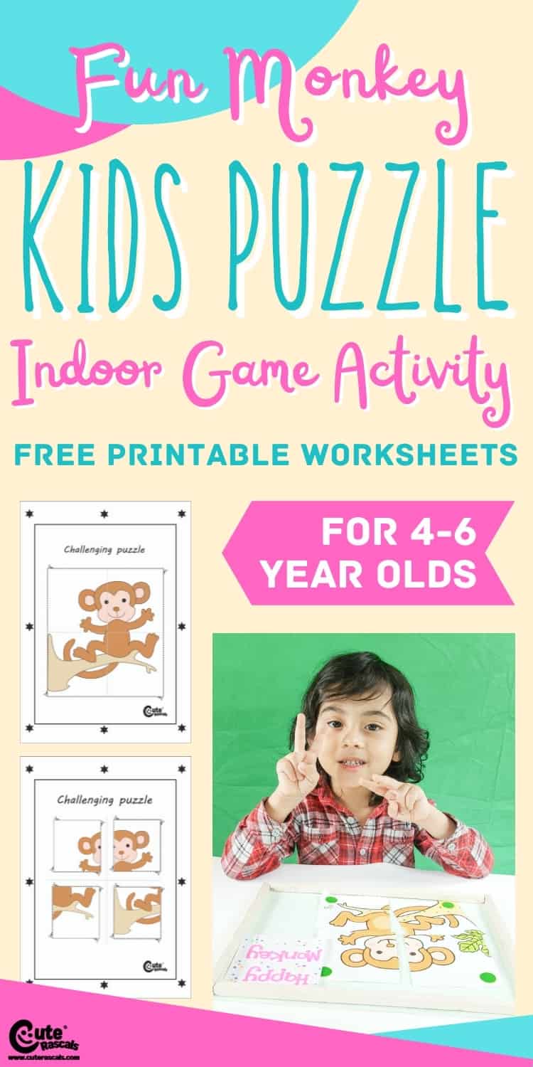 Fun indoor games for kids. Monkey puzzle activity for preschoolers.