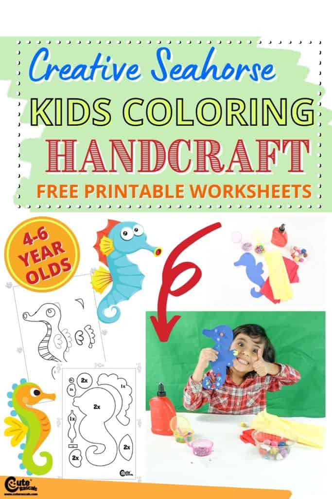 Creative seahorse handcraft activity for preschoolers with free printable worksheets