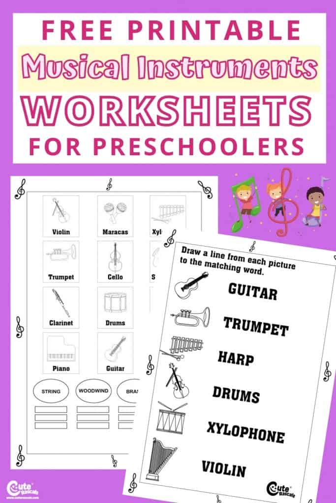 Free printable worksheets for preschoolers musical instruments lesson