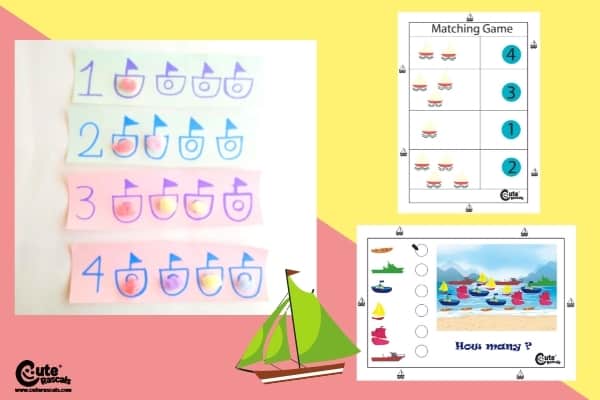 How Many Boats? Fun Montessori Math Number Activities for Preschoolers Worksheets (4-6 Year Olds)