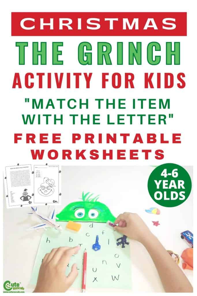 The Grinch alphabet activity for preschoolers with free printable worksheets