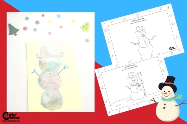 Colorful Snowman Easy Kids Drawing Activity with Preschool Worksheets (4-6 Year Olds)